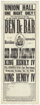 Broadside announcing Henry IV at Union Hall in Burlington, Iowa, featuring Benedict DeBar as Falstaff