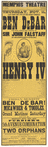 Broadside announcing Henry IV at Memphis Theatre featuring Benedict DeBar as Falstaff