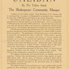 Promotional flier for College of the City of New York production of Caliban. The Shakespeare Masque 
