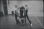 Dancers (upside-down) in rehearsal for the stage production Dancin'