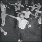 [B3-24] Jerome Robbins directing dancers during rehearsal for the stage production West Side Story