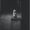 Carol Lawrence and Larry Kert on a fire escape in scene from the stage production West Side Story