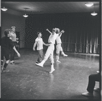 Jerome Robbins in fight scene rehearsal for the stage production West Side Story