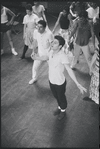 Peter Gennaro directing Tony Mordente and dancers during rehearsal for the stage production West Side Story
