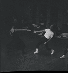 Jerome Robbins directing dancers in rehearsal for the stage production West Side Story