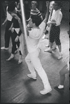 Peter Gennaro directing dancers in rehearsal for the stage production West Side Story