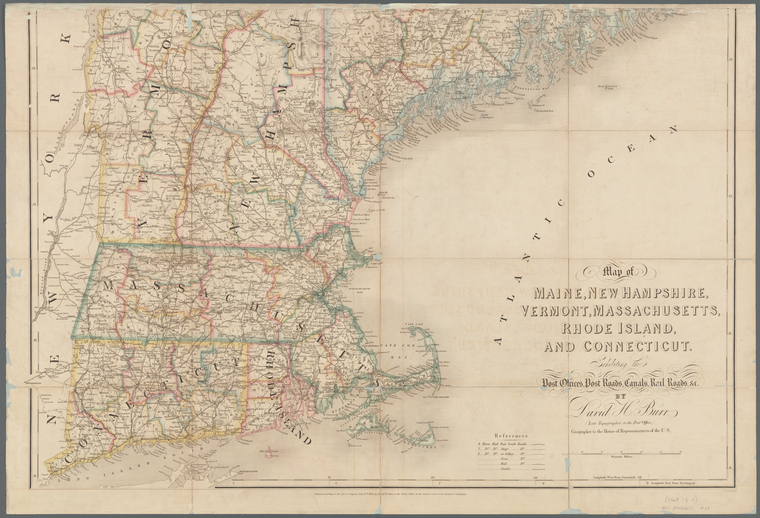 Map of Maine, New Hampshire, Vermont, Massachusetts, Rhode Island, and ...