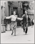 Victoria Mallory and Kurt Peterson running down street in Manhattan for After Dark Magazine