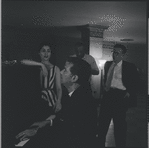 Carol Lawrence, Leonard Bernstein and unidentified men during rehearsal for the stage production West Side Story