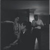 Carol Lawrence, Leonard Bernstein [at piano] and unidentified men during rehearsal for the stage production West Side Story