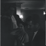 Carol Lawrence, Leonard Bernstein and unidentified man during rehearsal for the stage production West Side Story