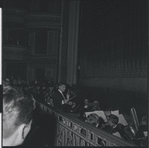 Leonard Bernstein conducting orchestra during opening night party at Roseland for the stage production West Side Story