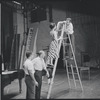 Arthur Laurents, Jerome Robbins, Carol Lawrence and Larry Kert during rehearsal for the stage production West Side Story