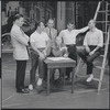 Stephen Sondheim, Arthur Laurents, Hal Prince, Robert E. Griffith, Leonard Bernstein, and Jerome Robbins during rehearsal for the stage production West Side Story