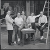 Stephen Sondheim, Arthur Laurents, Hal Prince, Robert E. Griffith, Leonard Bernstein, and Jerome Robbins during rehearsal for the stage production West Side Story