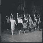 Jerome Robbins, choreographer Peter Gennaro, Chita Rivera and ensemble in rehearsal for the stage production West Side Story