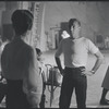 Carol Lawrence (back to camera) and Jerome Robbins in rehearsal for the stage production West Side Story