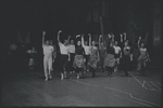 Jerome Robbins, choreographer Peter Gennaro, Chita Rivera and ensemble in rehearsal for the stage production West Side Story