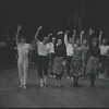 Jerome Robbins, choreographer Peter Gennaro, Chita Rivera and ensemble in rehearsal for the stage production West Side Story
