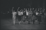Jerome Robbins, choreographer Peter Gennaro, Chita Rivera and ensemble in rehearsal for the stage production West Side Story