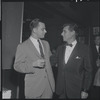 Stephen Sondheim and Leonard Bernstein at the opening night party at Sardi's for the stage production West Side Story
