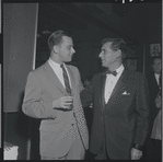 Stephen Sondheim and Leonard Bernstein at the opening night party at Sardi's for the stage production West Side Story
