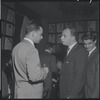 Stephen Sondheim and Hal Prince at the opening night party at Sardi's for the stage production West Side Story