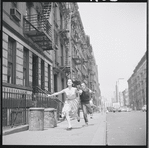 Carol Lawrence and Larry Kert on location (West 56th street between 9th and 10th ave) for West Side Story publicity shoot