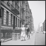 Carol Lawrence and Larry Kert on location (West 56th street between 9th and 10th ave) for West Side Story publicity shoot