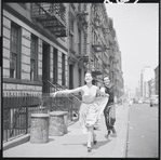 Carol Lawrence and Larry Kert on location (West 56th street between 9th and 10th ave) for West Side Story publicity shoot