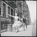 Carol Lawrence and Larry Kert on location (West 56th street between 9th and 10th ave) for West Side Story publicity shoot