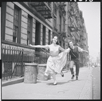 Carol Lawrence and Larry Kert on location (West 56th street between 9th and 10th ave) for West Side Story publicity shoot