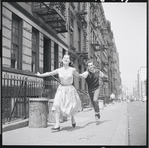 Carol Lawrence and Larry Kert on location (West 56th street between 9th and 10th ave) for West Side Story publicity shoot
