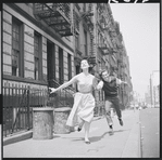 Carol Lawrence and Larry Kert on location (West 56th street between 9th and 10th ave) for West Side Story publicity shoot