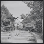 Larry Kert and Carol Lawrence on location in Central Park for publicity for the stage production West Side Story