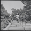 Larry Kert and Carol Lawrence on location in Central Park for publicity for the stage production West Side Story