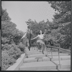 Larry Kert and Carol Lawrence on location in Central Park for publicity for the stage production West Side Story