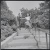 Larry Kert and Carol Lawrence on location in Central Park for publicity for the stage production West Side Story