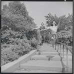 Larry Kert and Carol Lawrence on location in Central Park for publicity for the stage production West Side Story