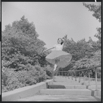 Larry Kert and Carol Lawrence on location in Central Park for publicity for the stage production West Side Story