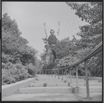 Larry Kert and Carol Lawrence on location in Central Park for publicity for the stage production West Side Story