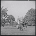 Larry Kert and Carol Lawrence on location in Central Park for publicity for the stage production West Side Story