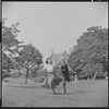 Larry Kert and Carol Lawrence on location in Central Park for publicity for the stage production West Side Story