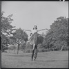 Larry Kert and Carol Lawrence on location in Central Park for publicity for the stage production West Side Story