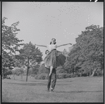 Larry Kert and Carol Lawrence on location in Central Park for publicity for the stage production West Side Story