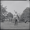 Larry Kert and Carol Lawrence on location in Central Park for publicity for the stage production West Side Story