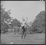 Larry Kert and Carol Lawrence on location in Central Park for publicity for the stage production West Side Story