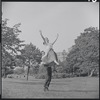 Larry Kert and Carol Lawrence on location in Central Park for publicity for the stage production West Side Story