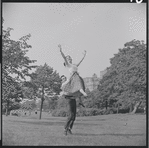 Larry Kert and Carol Lawrence on location in Central Park for publicity for the stage production West Side Story
