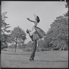 Larry Kert and Carol Lawrence on location in Central Park for publicity for the stage production West Side Story